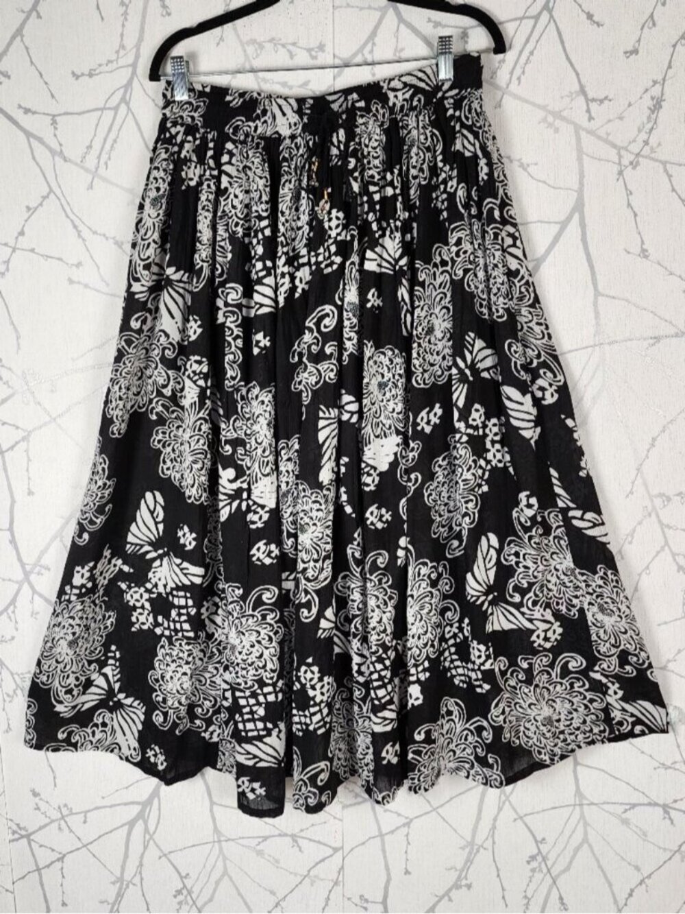 Papa Vancouver Floral Butterfly Drawstring Elastic Waist Long Midi Skirt